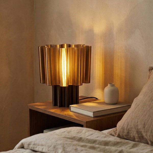 Amber Table Lamp, Modern Sculptural Bedside Light, 3D Printed