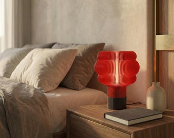 Red Pleated Table Lamp/Modern Bedside Lamp with Warm Ambient Glow