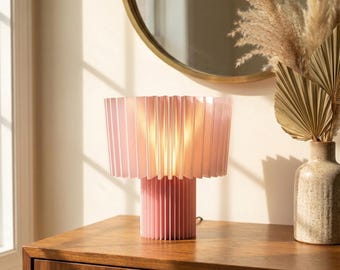 Pleated Blush Pink Table Lamp, Sculptural Bedside Light, 3D Printed Ambient Lamp