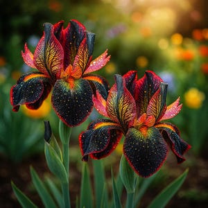 Fire Glow Pattern Bearded Iris Flower (50) Seeds: Rare Red Black Ruffled, Vibrant Perennial
