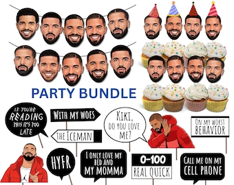 Drake Party Bundle: Banner, Cupcake Toppers and Photo Props (Digital PDF File)
