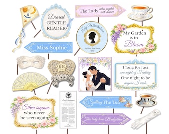 Accesorios para fiestas inspirados en Bridgerton: Accesorios para fotomatón de Lady Whistledown (archivos PDF digitales)