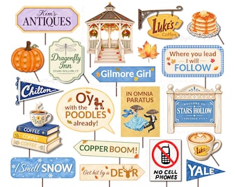 Accessori stampabili per photo booth a tema Stars Hollow / Decorazioni per feste autunnali