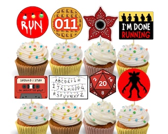 Decorazioni per cupcake a tema Stranger: decorazioni per feste di compleanno in stile fantascientifico anni '80 (file PDF digitale)