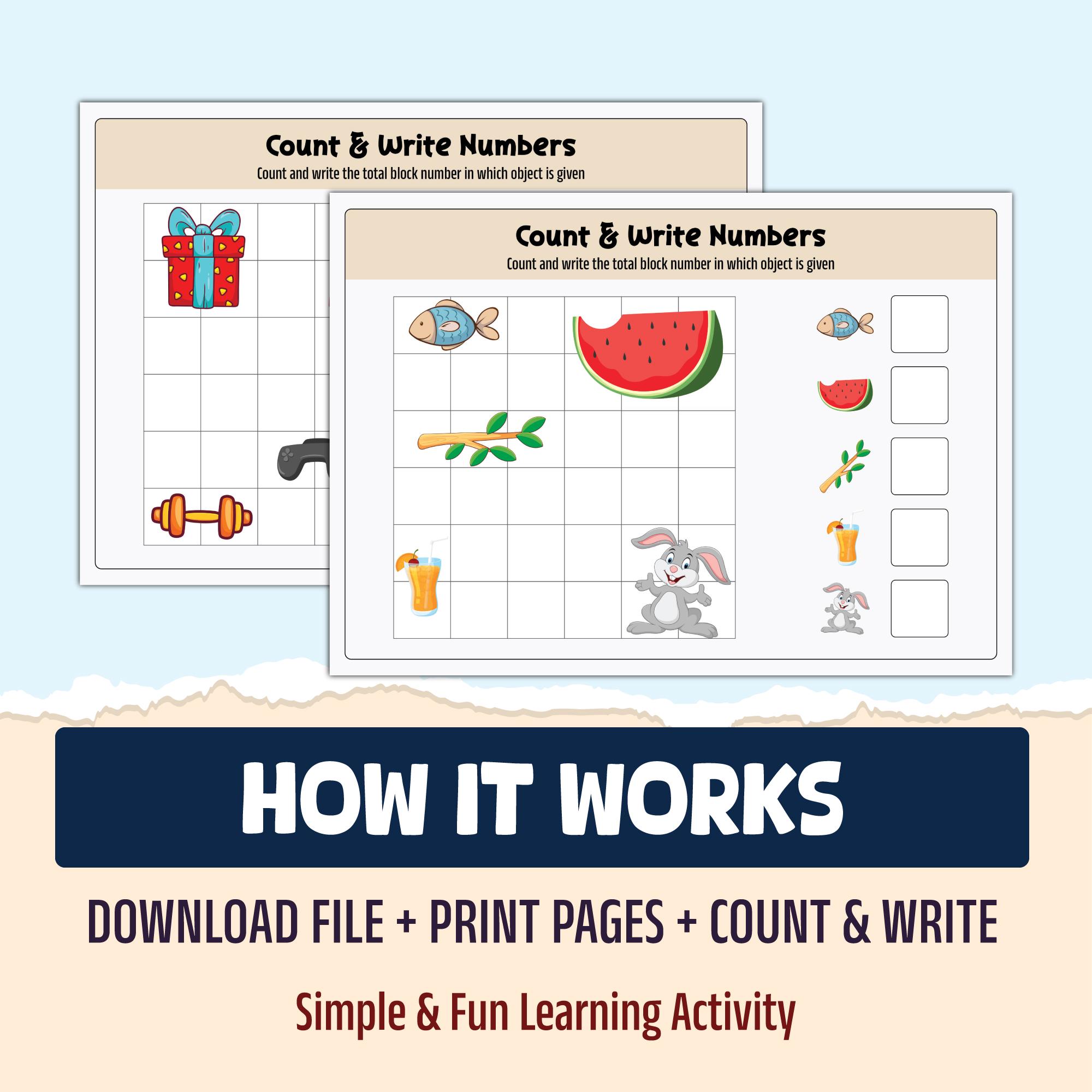 Count and Write Numbers Worksheet Printable, Preschool Math Activity ...
