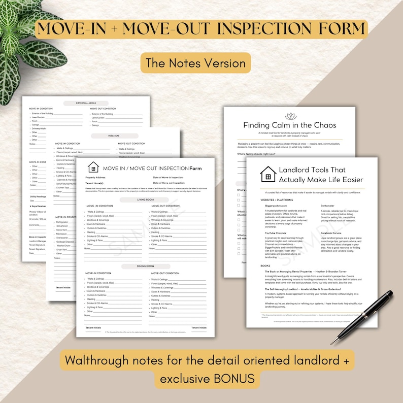 Rental Property Inspection Form: Landlord Move-in/out Checklist ...