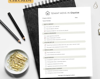Tenant Move-In Checklist | Rental Property Management Printable | Fillable Landlord Form
