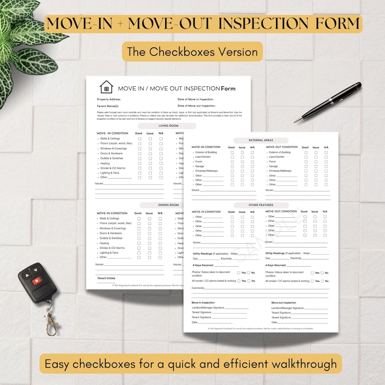 Printable Move Out Inspection Checklist Form.pdf Move in Move Out Inspection Form | Rental Property Checklist | Property ...