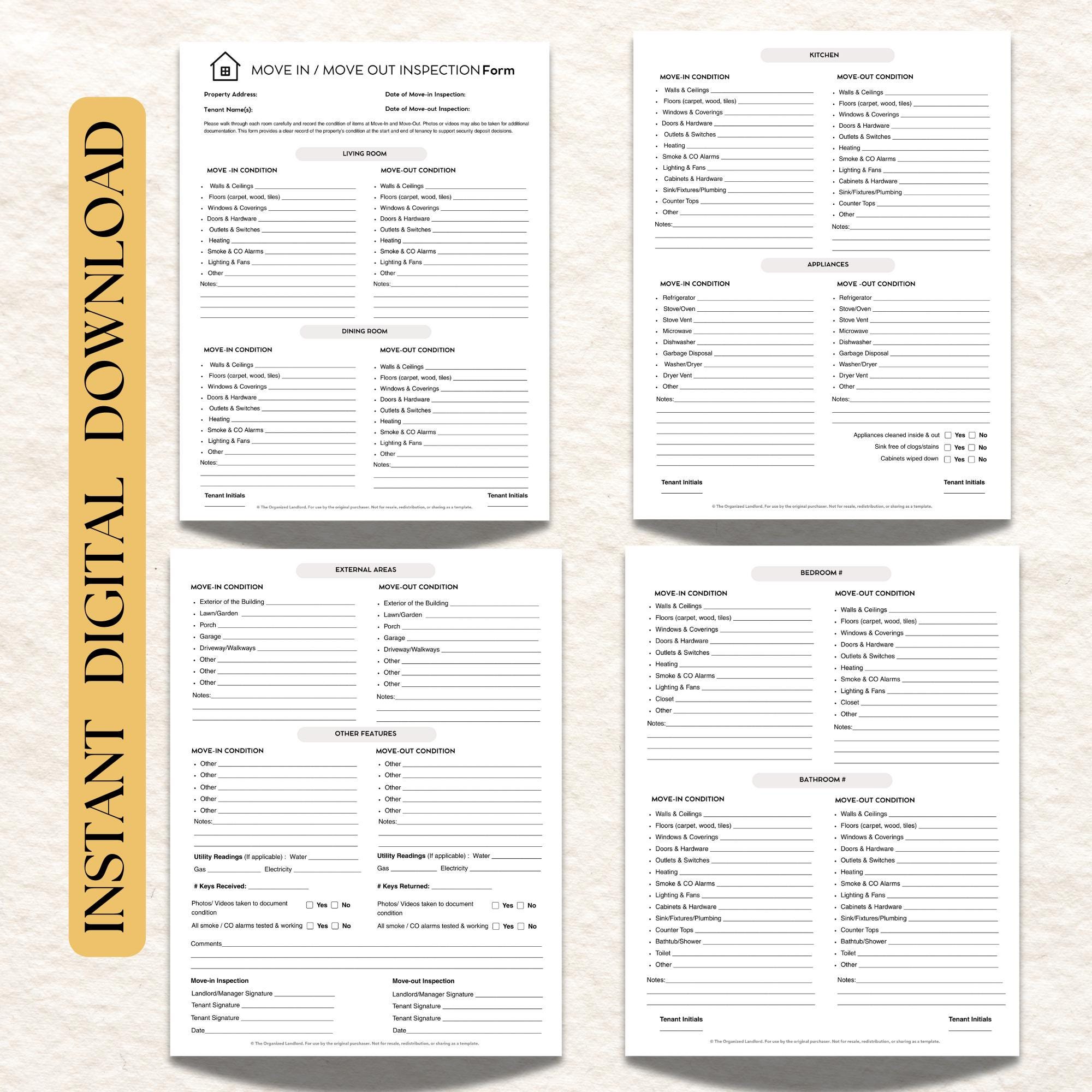 Rental Property Inspection Form: Landlord Move-in/out Checklist ...