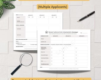 Multiple Rental Application Screening & Selection Template | Tenant Landlord Worksheet (Fillable and Print PDF)