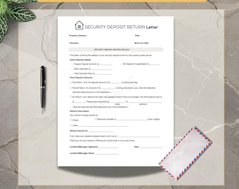 Security Deposit Return Letter | Landlord Tenant Move-Out (Printable PDF)