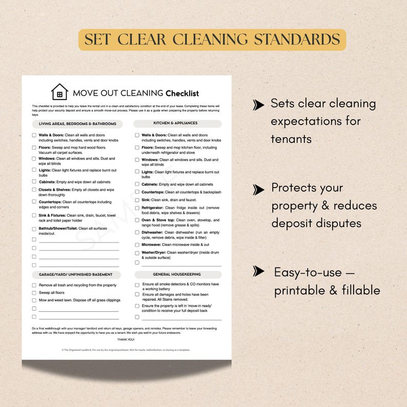 Move Out Cleaning Checklist Template | Landlord Tenant Move-out Packet ...