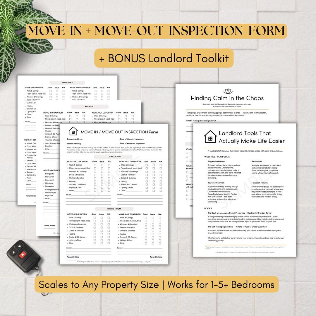 Move in Move Out Inspection Form + FREE Landlord Toolkit | Rental ...