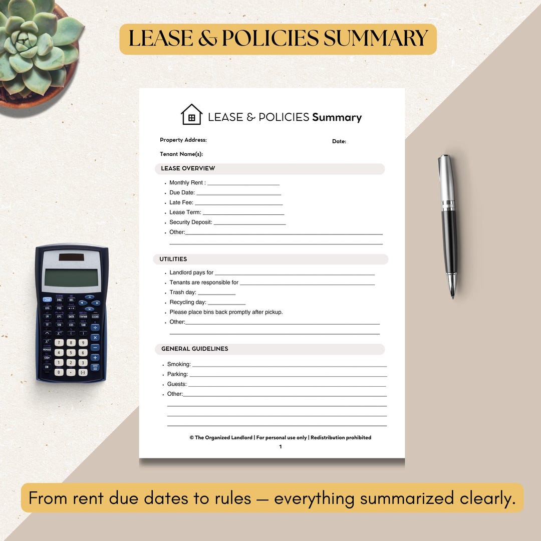 Lease Information Sheet for Tenants | Fillable and Printable PDF ...