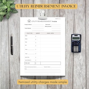 Landlord Utility Reimbursement Invoice: Fillable PDF Template