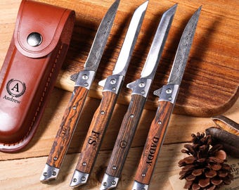 Handmade Engraving Folding Pocket Knife | Wooden Micarta Handle