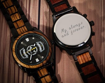 Reloj de hombre, reloj de nogal grabado para esposo, regalo de aniversario para esposo, regalos de lujo para él, regalo de boda para hombre