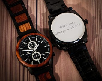 Men's Watch,Engraved Walnut Watch for Husband,Anniversary Gift For Husband