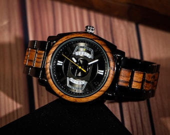 Personalized Engraved Men's Watch,Engraved Walnut Watch for Husband,Anniversary Gift For Husband,Luxury Gifts For Him,Mens Wedding Gift