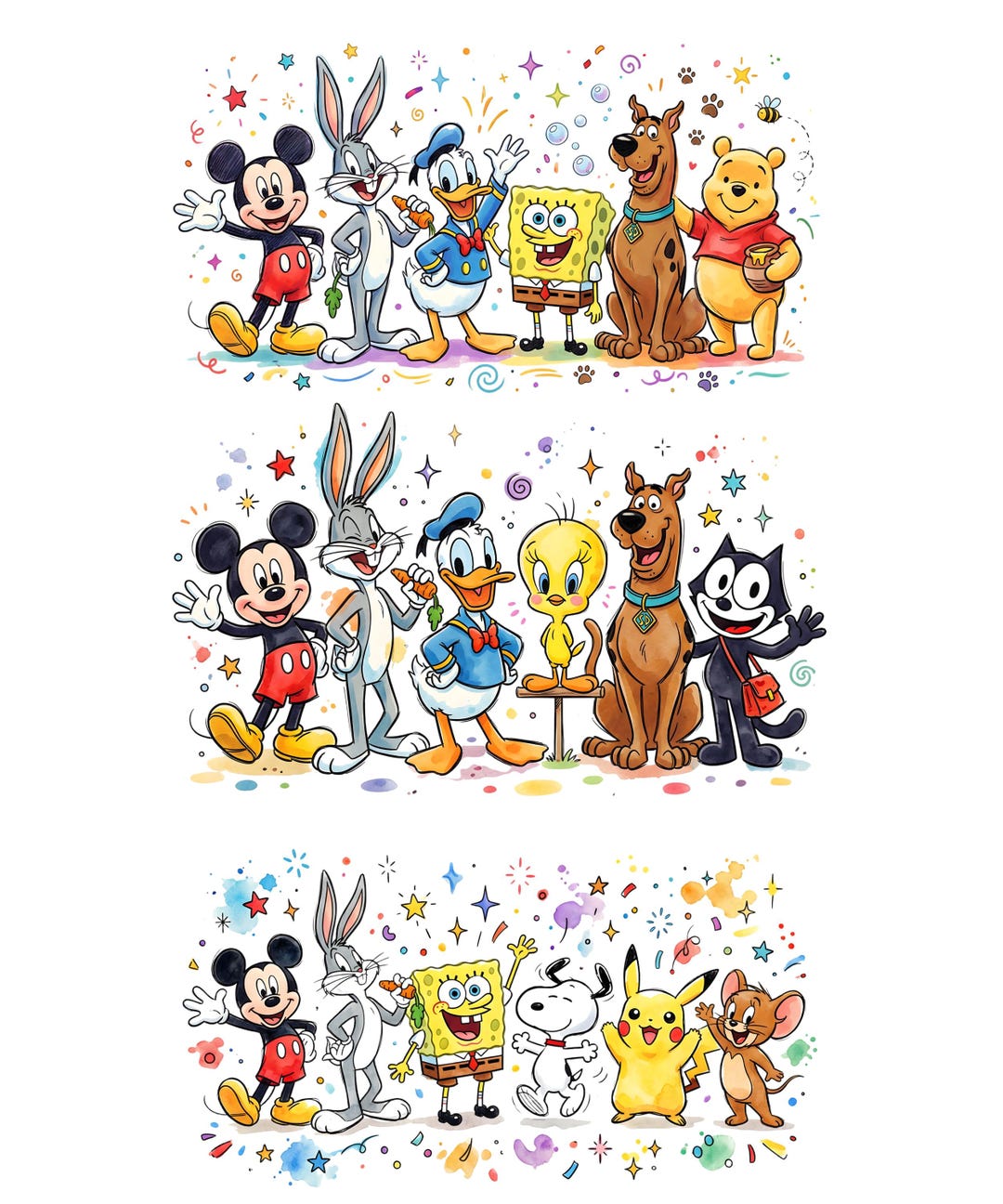Retro Cartoon Characters PNG Bundle, Kids Shirt Design, Doodle Art ...