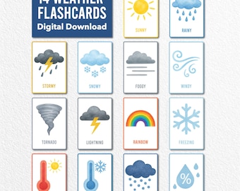 Weather Flashcards for Kids | Printable Preschool Science Cards | 14 Watercolor Flashcards | Instant Digital Download