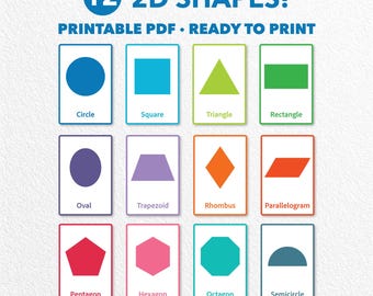 12 2D Shape Flashcards | Montessori Printable Math Cards