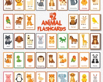 42 Animal Flashcards Printable | Montessori Inspired Learning Cards | Preschool, Kindergarten & Toddler Educational Game | Homeschool