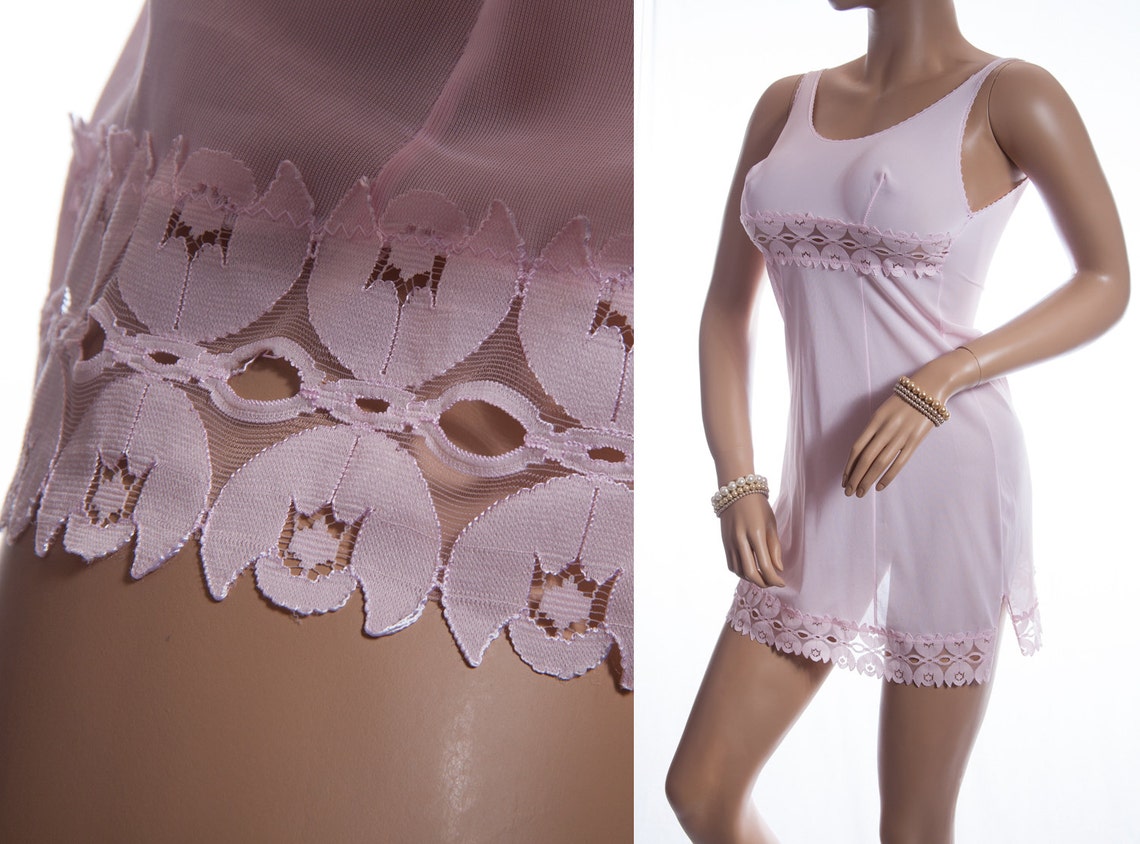Sexy vintage mini slip as new sheer soft rose pink nylon and Etsy