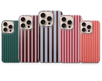 Retro Gestreifte Burgund Handyhülle Farbe Y2K Aesthetic Cover für iPhone 17 Pro, 16, 15, 14, 13, 12, XR, 8+ & Samsung S23, A54, A53, Pixel 9,8