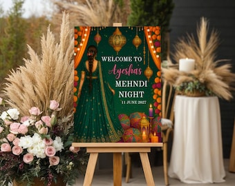 Mehndi Welcome Sign Editable Canva Template, Henna Night Wedding Entrance Poster, Personalized Mehndi Party Decor 18x24 Digital