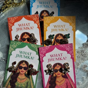 What Jhumka Earings Cards, Mehndi Favor, Mehndi Decor Bazaar, Zuid-Aziatische trouwbedankjes, Henna Party Decor, Team Bride Bonus Inbegrepen