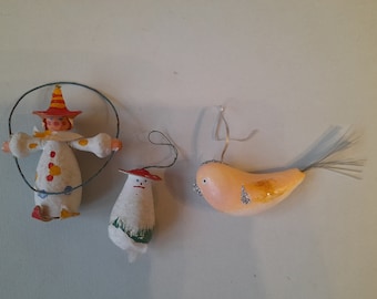 3 antique old Russian Christmas ornaments Spun Cotton Rare !