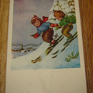 1930 Vecchia Scheda BULGARO Anno Nuovo NATALE Ragazzo Ragazza SCI