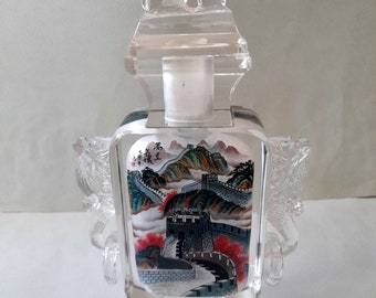 9" Old vintage reverse painted artist signed glass Chinese snuff bottle unique shape