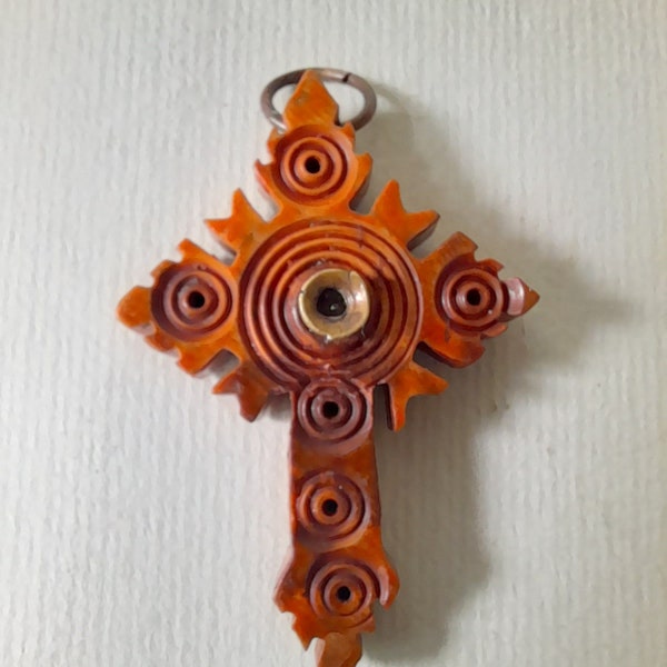rare antique old Victorian small Stanhope carved cross souvenir du saint sang a bruges