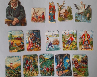 15 Antique OLD Victorian Die Cut Scrap - Santa , Fairy Tales characters