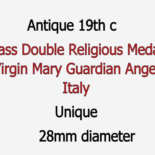 Shops Antique 19th c Brass Double Religious Medal Virgin Mary Guardian Angel Italy Unique