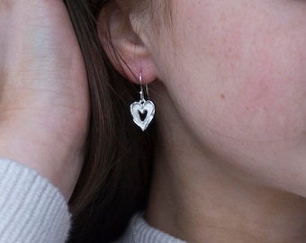 Silver Rustic Double Heart Hook Earrings