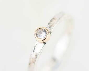 White Sapphire Tess Silver and Gold Textured Storybook Ring - Engagement Ring