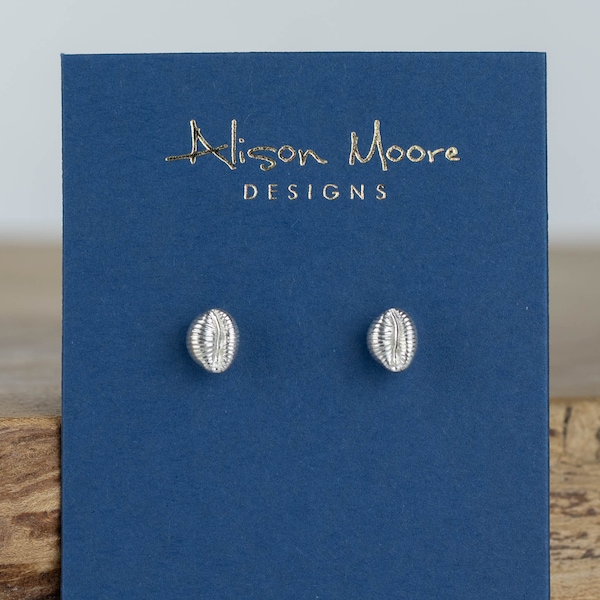 Rockpool Silver Cowrie Shell Studs - Handmade Scottish Groatie Buckie Studs - Recycled Sterling Silver