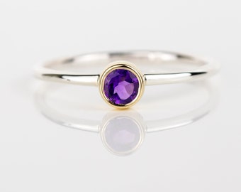 Amethyst Mixed Metals Stackable Ring - Purple Amethyst Silver and Gold Ring - Amethyst