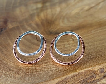 Handmade Copper and Silver Organic Textured Studs For Her