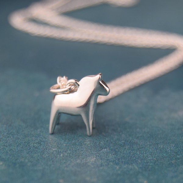 Small Sterling Silver Swedish Dala Horse Pendant