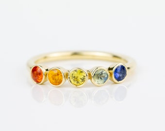 Rainbow Sapphire Solid Gold Ring - Blue Sapphire Ring - September Birthstone Ring - Rainbow Gold Gemstone Ring - Rainbow Engagement Ring