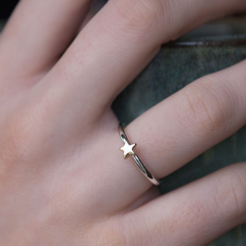 Solid 9ct Gold Small Star Ring Recycled Yellow Gold Polished Simple Star Ring Handmade in Scotland Lunar Celestial Stackable Rings image 2