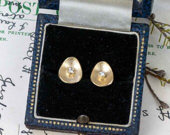 Solid 9ct Gold Diamond Earrings - Recycled Solid 9ct Gold - Delicate Diamond Studs - Sea Buttons Earrings - Handmade in Scotland