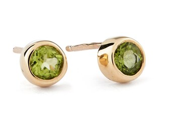 Gold Peridot August Birthstone Studs