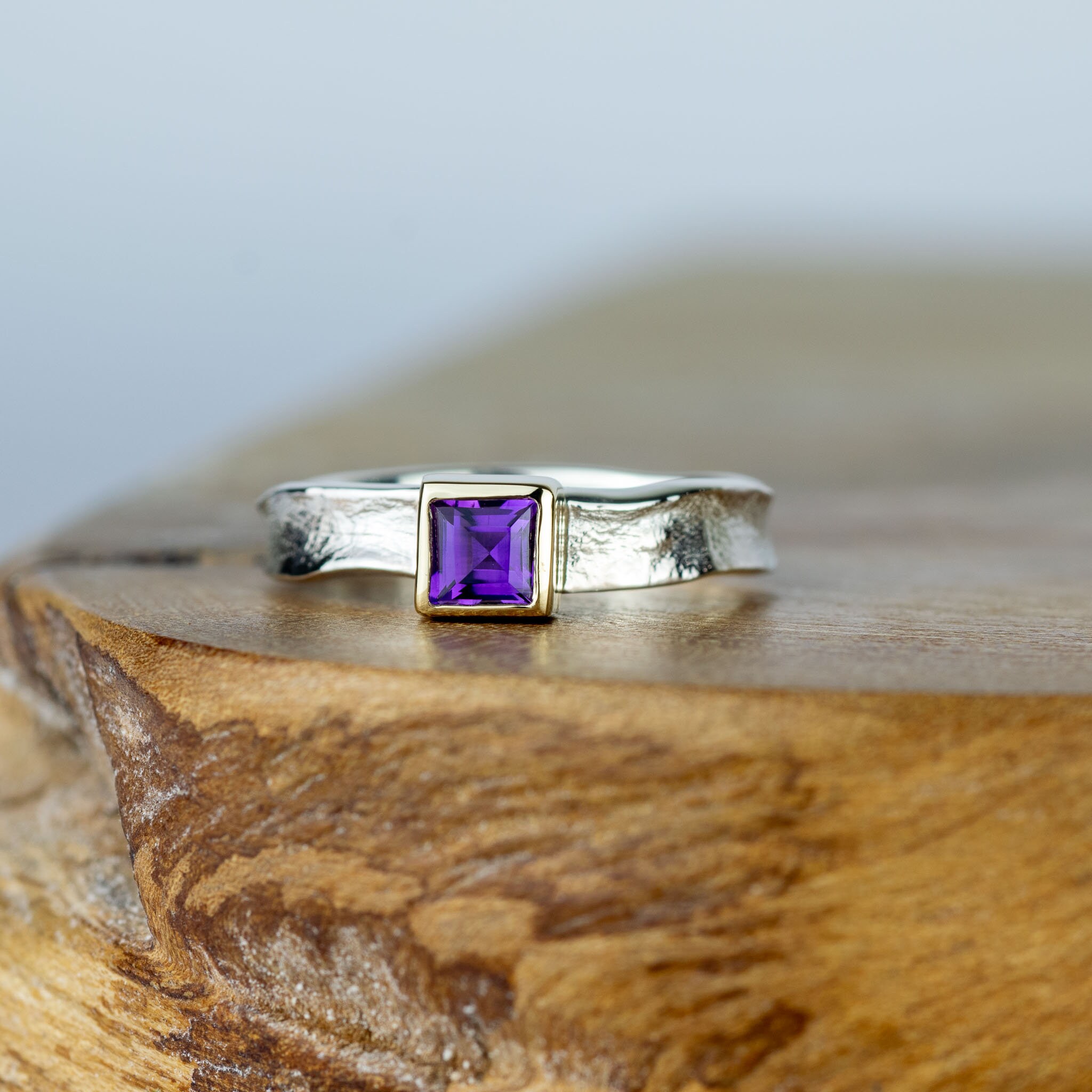 Square cut cheap amethyst ring