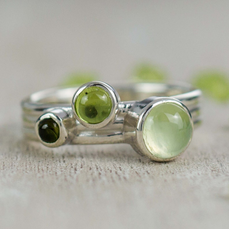 Prehnite Green Gemstone Stackable Ring