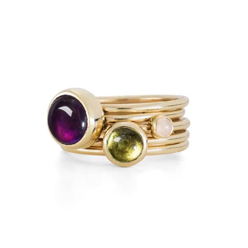 Solid Gold Amethyst Stacking Ring, Peridot and Moonstone Recycled Gold Stackers, Birthstone Stackable Ring, Handmade in Scotland image 10